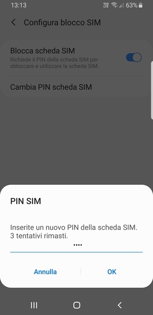 Inserisci Nuovo PIN della scheda SIM e seleziona OK