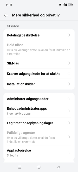Scroll til og vælg SIM-lås