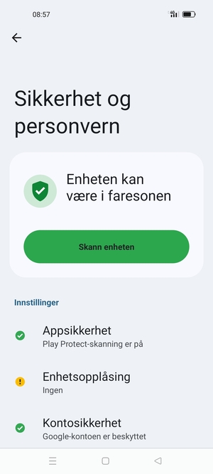 For å aktivere skjermlåsen, gå til Sikkerhet og personvern-menyen og velg Enhetsopplåsing