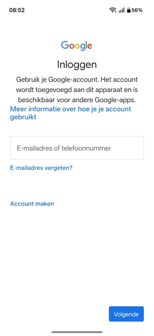 Voer uw Gmail adres in en selecteer Volgende