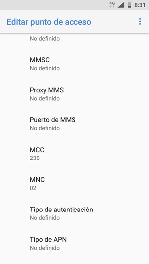 Desplácese hacia abajo e introduzca la información MMS