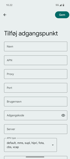 Indtast internet-oplysninger
