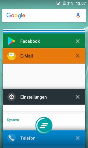 Wählen Sie das Symbol Löschen, um alle laufende Apps zu schließen