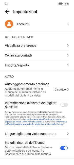 Seleziona Importa/esporta
