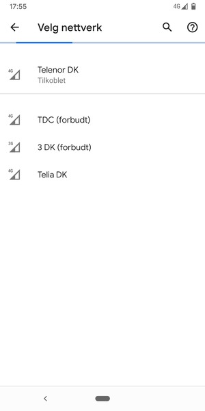 Velg en nettverksoperatør fra listen