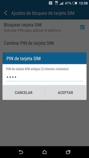 Introduzca su PIN de tarjeta SIM antiguo y seleccione ACEPTAR