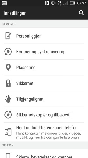 Bla til og velg Sikkerhet