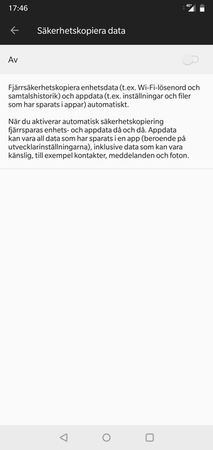 Aktivera Säkerhetskopiera data