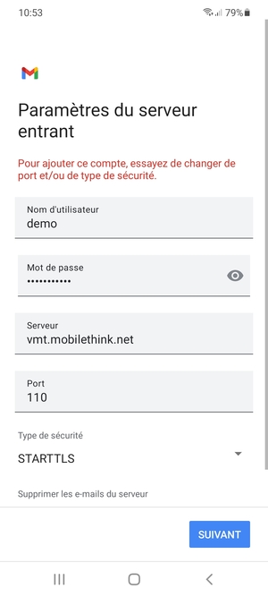Sélectionnez Type de sécurité