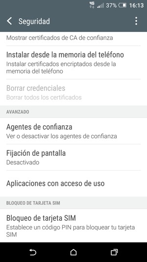 Para cambiar el PIN de la tarjeta SIM, vuelva al menú Seguridad, desplácese y seleccione Bloqueo de tarjeta SIM