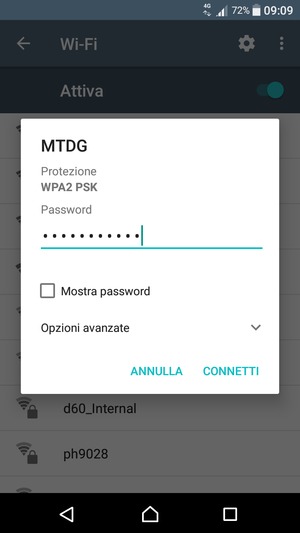 Inserisci la password del Wi-Fi e seleziona CONNETTI