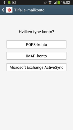 Vælg Microsoft Exchange ActiveSync