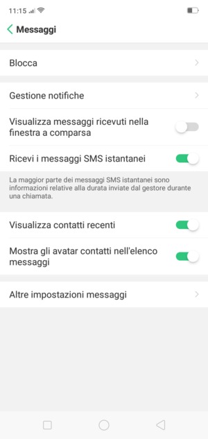 Seleziona Altre impostazioni messaggi