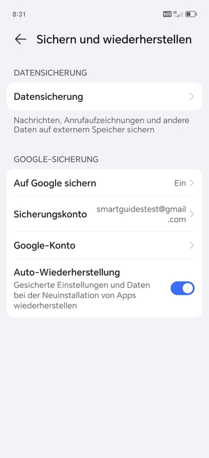 Wählen Sie Sicherungskonto