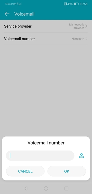 Enter the Voicemail number and select OK