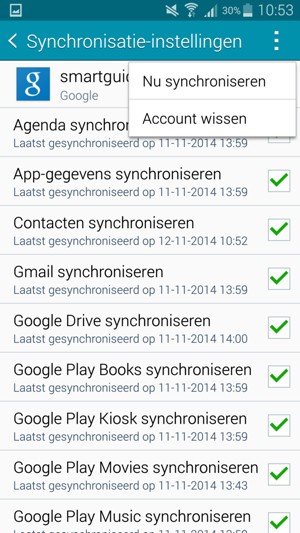 Selecteer de Menu-knop en selecteer Nu synchroniseren