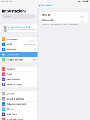 Per abilitare 3G, imposta Abilita 4G su OFF