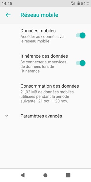 Activer ou désactiver Itinérance des données