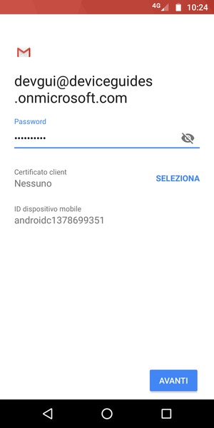 Inserisci la tua password e seleziona AVANTI