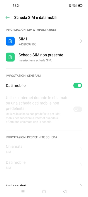 Seleziona SIM1 o SIM2