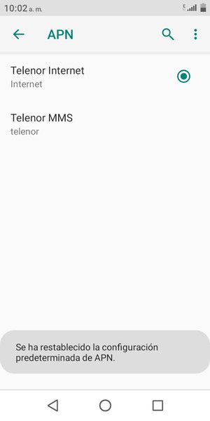 El teléfono se reiniciará con la configuración predeterminada de Internet y MMS