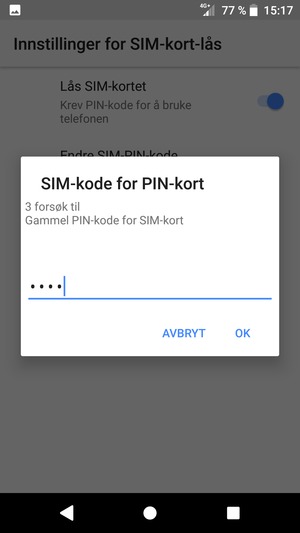Skriv inn Gammel SIM-kode for PIN-kort og velg OK