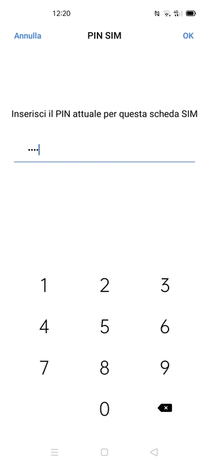 Inserisci PIN attuale per questa scheda SIM e seleziona OK