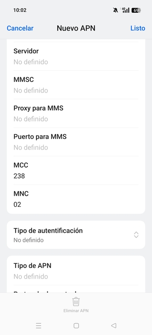 Desplácese hacia abajo e introduzca la información de Internet