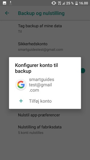 Vælg din sikkerhedskopi-konto