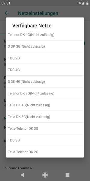 Wählen Sie einen Netzbetreiber von der Liste