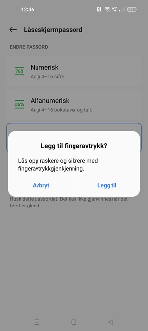 Velg ønsket alternativ