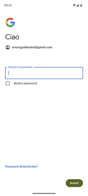 Inserisci la tua password e seleziona Avanti