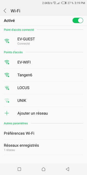 Vous êtes maintenant connecté au réseau Wi-Fi
