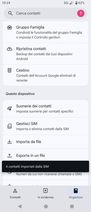 I tuoi contatti verranno salvati sul tuo account Google, e salvati sul tuo telefono la prossima volta che Google sarà sincronizzato.