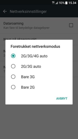 Velg ønsket alternativ