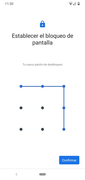 Dibuje de nuevo el patrón de desbloqueo y seleccione Confirmar