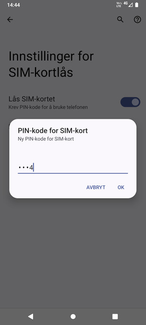 Skriv inn Ny PIN-kode for SIM-kort og velg OK
