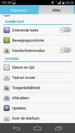 Scroll naar en selecteer Updates / Over de telefoon