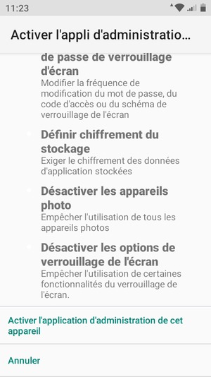 Faites défiler et sélectionnez Activer l'application d'administration de cet appareil