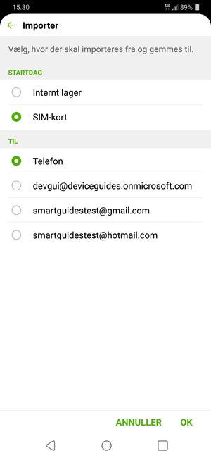 Vælg din Google konto og vælg OK