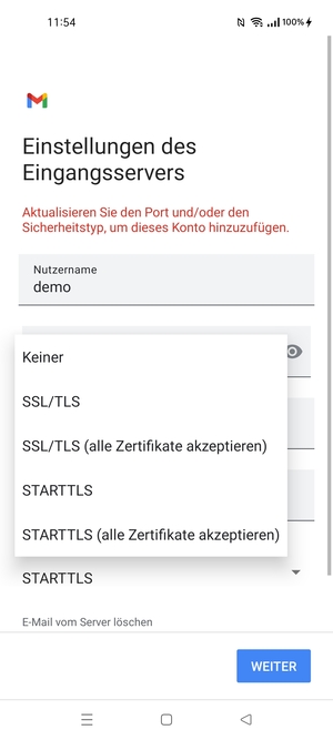Wählen Sie Keiner und WEITER