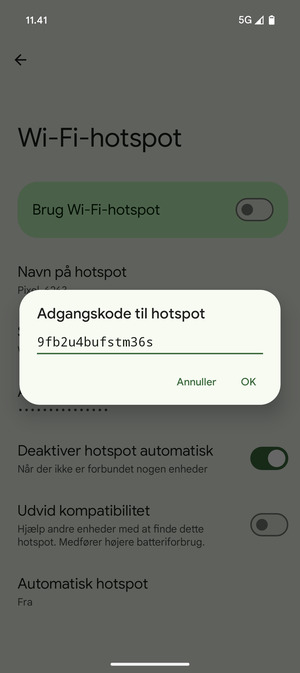 Indtast en Wi-Fi-hotspot adgangskode på minimum 8 tegn og vælg OK