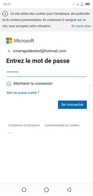 Saisissez votre mot de passe et sélectionnez Se connecter