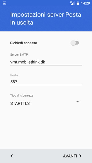 Seleziona Tipo di sicurezza