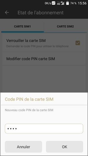 Saisissez votre Nouveau code PIN de la carte SIM et sélectionnez OK