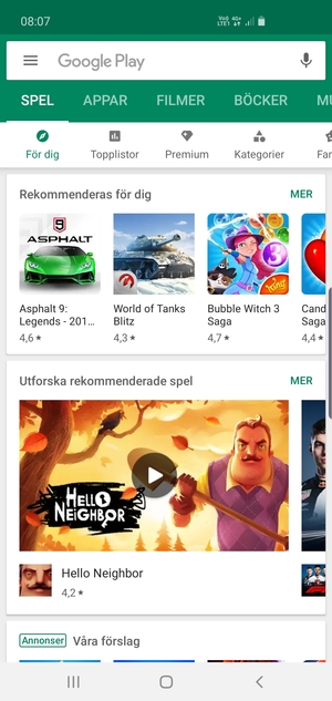 Tryck på sökfältet