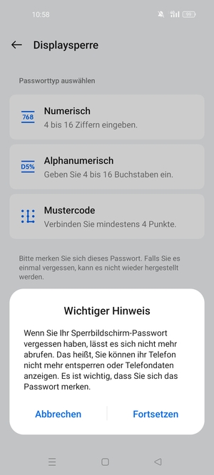 Wählen Sie Fortsetzen