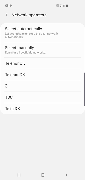 Select a network operator from the list