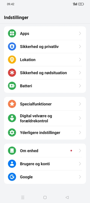 Scroll til og vælg Sikkerhed og privatliv
