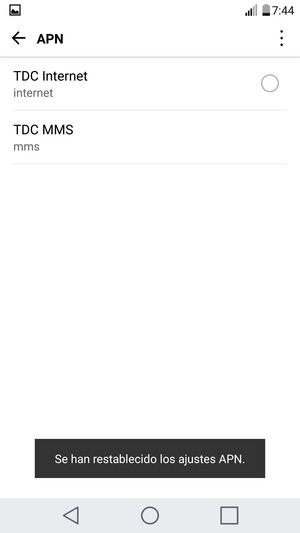 El teléfono se reiniciará con la configuración predeterminada de Internet y MMS
